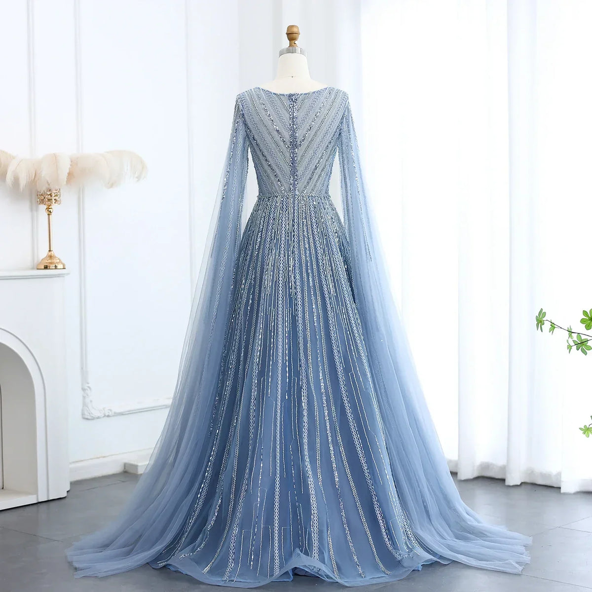Tulle Sweep Train Crystal Evening Dress