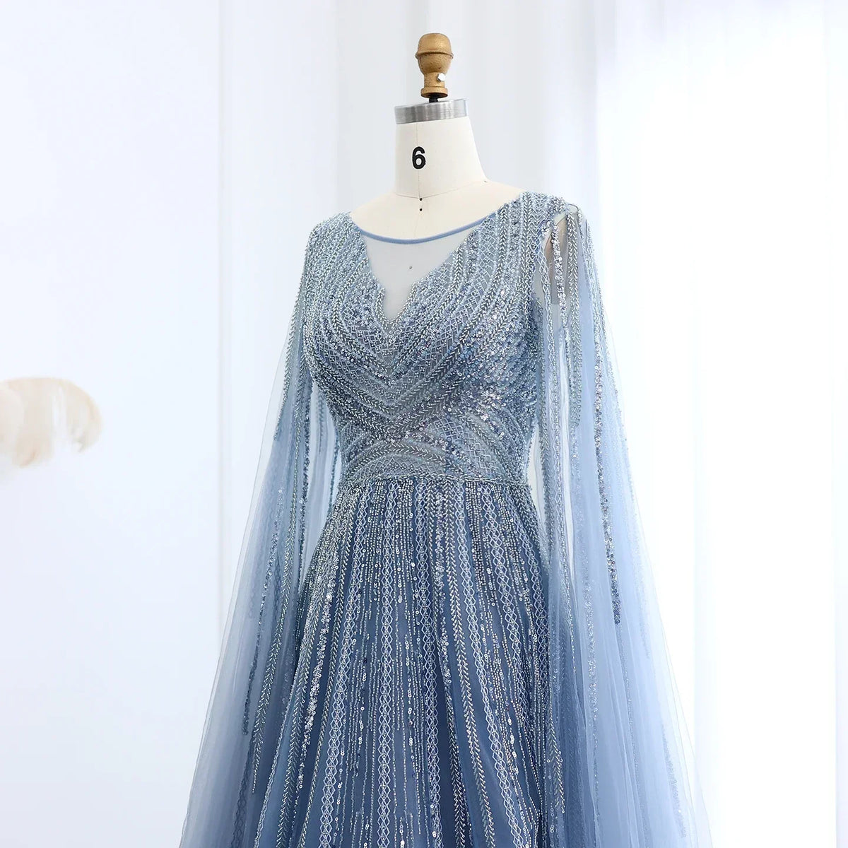 Tulle Sweep Train Crystal Evening Dress