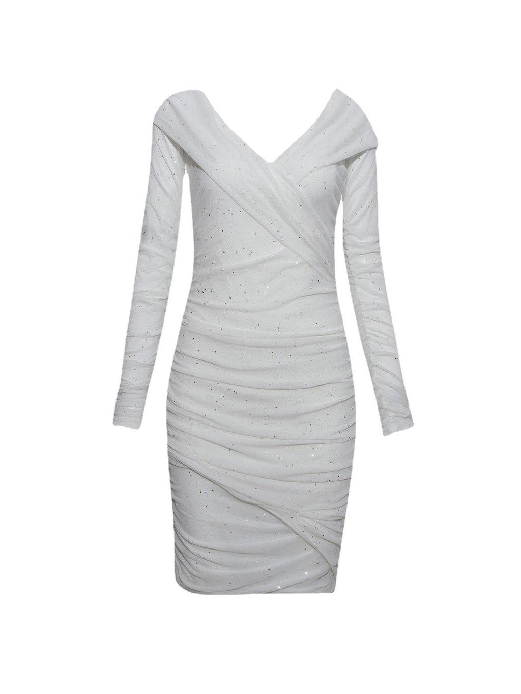 Deep V Plunge Evening Dress Dusting Powder off Shoulder Sheath Long Sleeve Dress