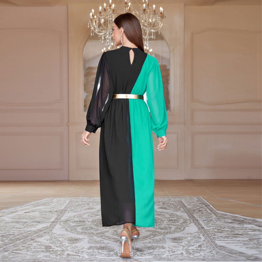 Elegant Color Matching High Waist Big Swing Dress