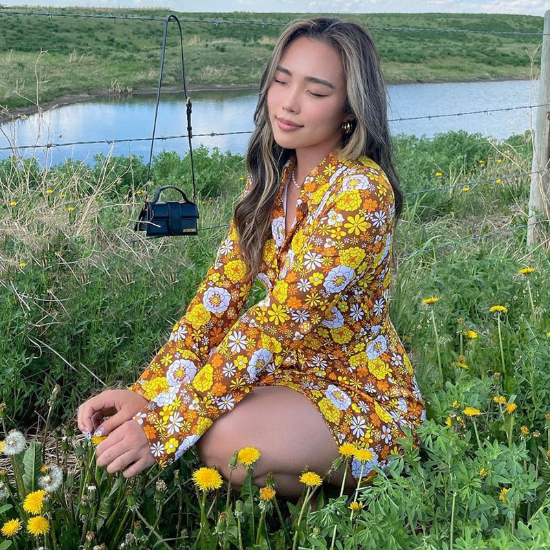 Floral Long Sleeve Mini Dress