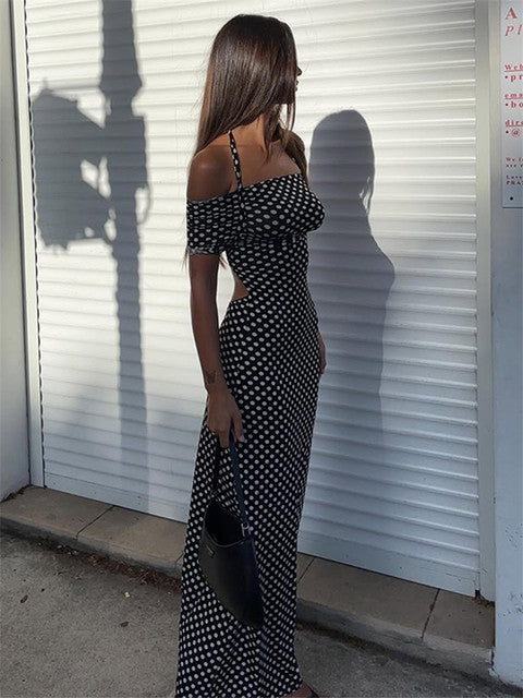 Black Polka Dot Off-shoulder Maxi Dress