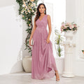 Pleated Shiny Double V Neck Large A Hem Party Evening Dress Short Sleeve Back Zipper Full Lining Prom Dress