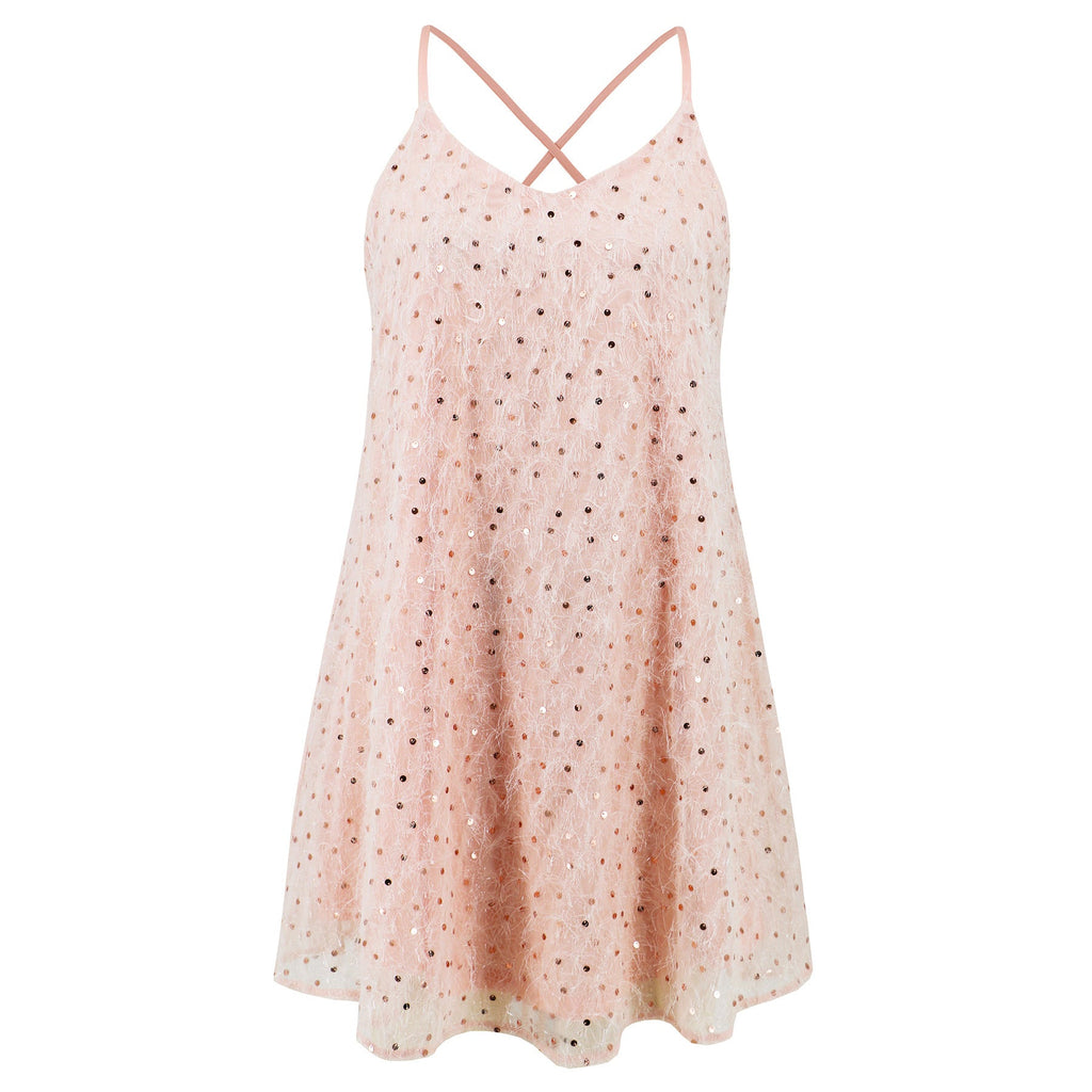 DressStrap Sequined Feather Short A line Dress Party Dress