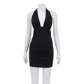 V neck Halter Backless Dress Elegant Pure Hip