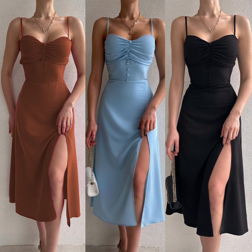 Trendy Waist Trimming Spaghetti Straps Dress