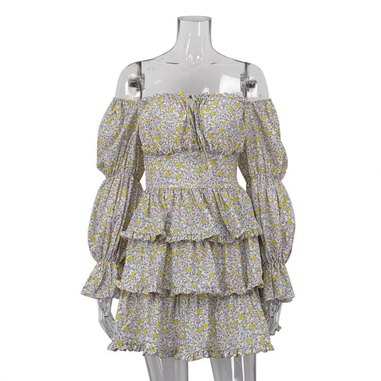 off Neck Long Sleeve Tube Top Printed Floral Dress Petti Dress