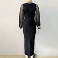 Light Luxury Diamond Stitching Mesh Lantern Sleeve Bandage One Piece Dress Hepburn Socialite Formal Dress