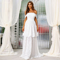 Cocktail Toast Dress Lace Stitching White off Shoulder Chinese Wedding Dress Bridesmaid Dress Evening