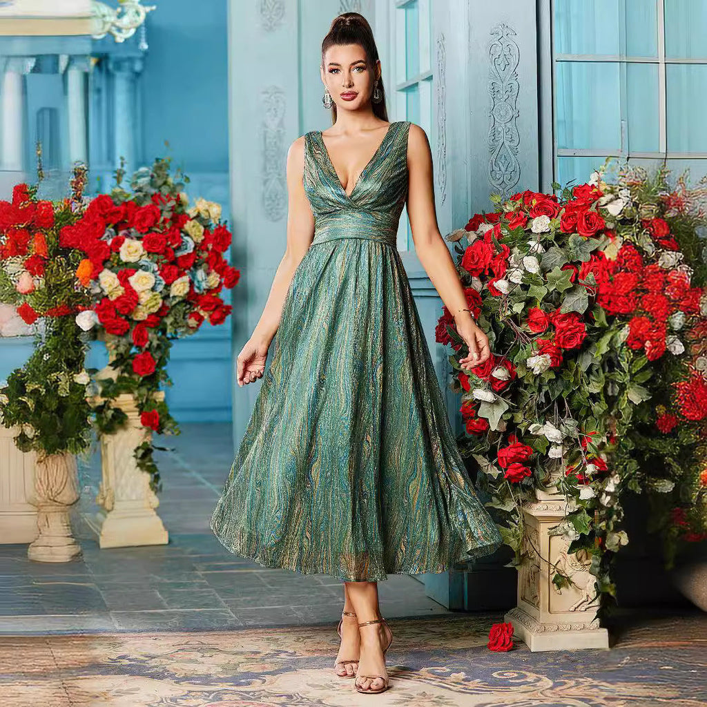 Deep V Plunge Waist Strap Dress Elegant Dress