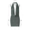 V neck Backless Lace up Wool Dress