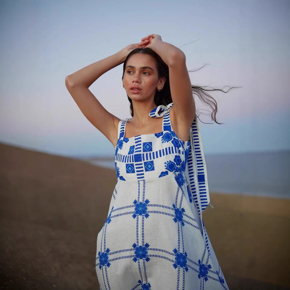 Vacation Halter Spaghetti Straps Maxi Dress Sleeveless Printed Dress