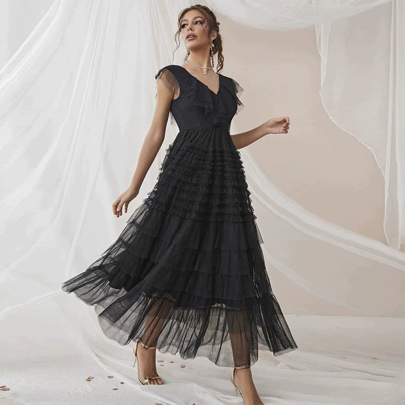 Party Gathering V neck Mesh Dress Formal Dress