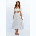 Solid Color High Waist Mid-Length Dress Hollow Out Cutout Hollow Out Cutout Out