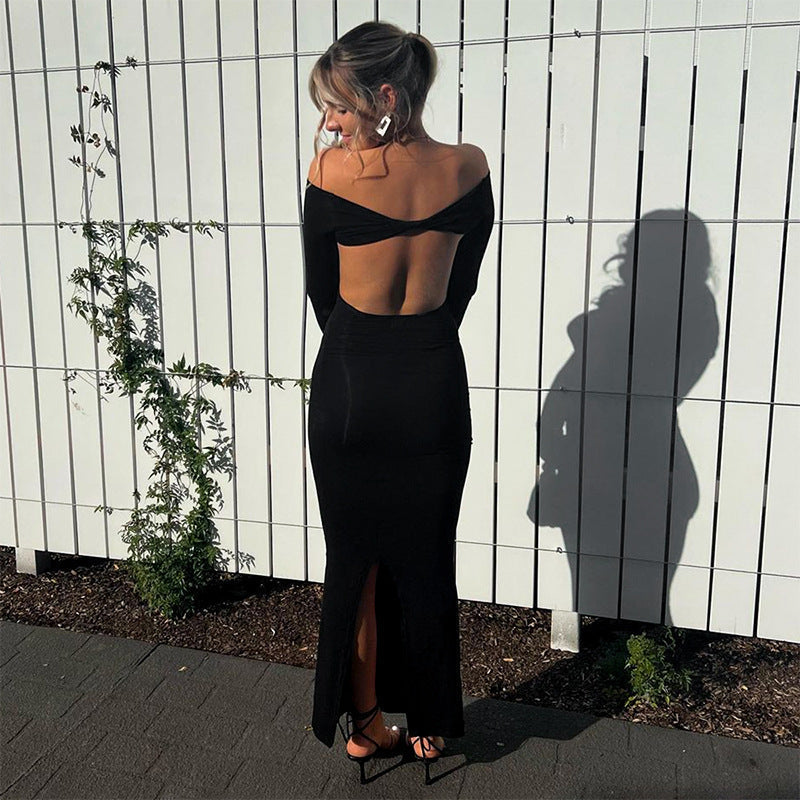 off Shoulder Sleeveless Backless Long Sleeves Dress