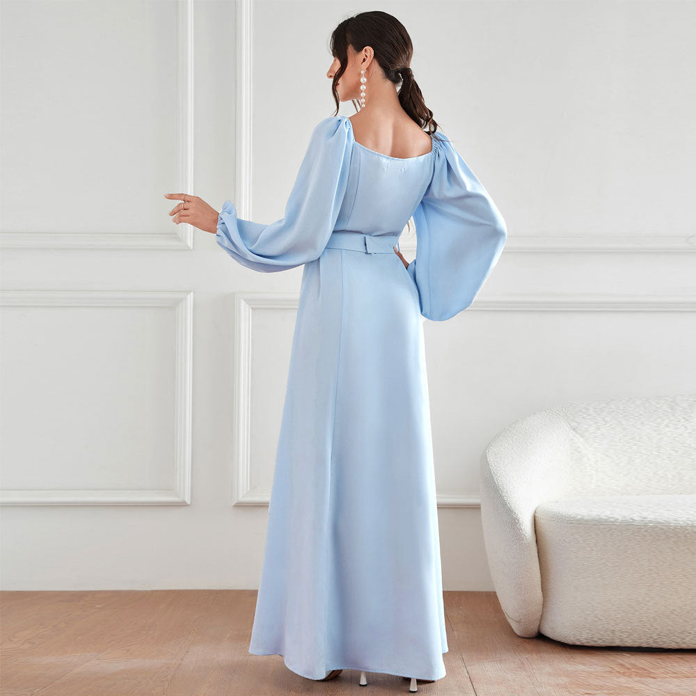 Middle East Muslim Elegant High Waist Rhinestone Dress Robe