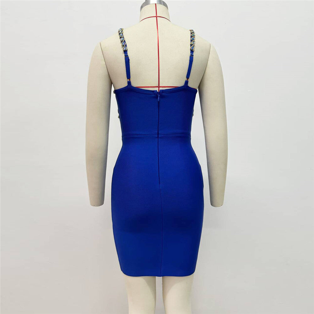 Sling Deep V Plunge Neck Sleeveless Diamond Bandage Dress Party Party Slim Slimming Dress