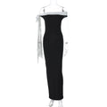 off Shoulder Ribbon Slim Solid Color Dress