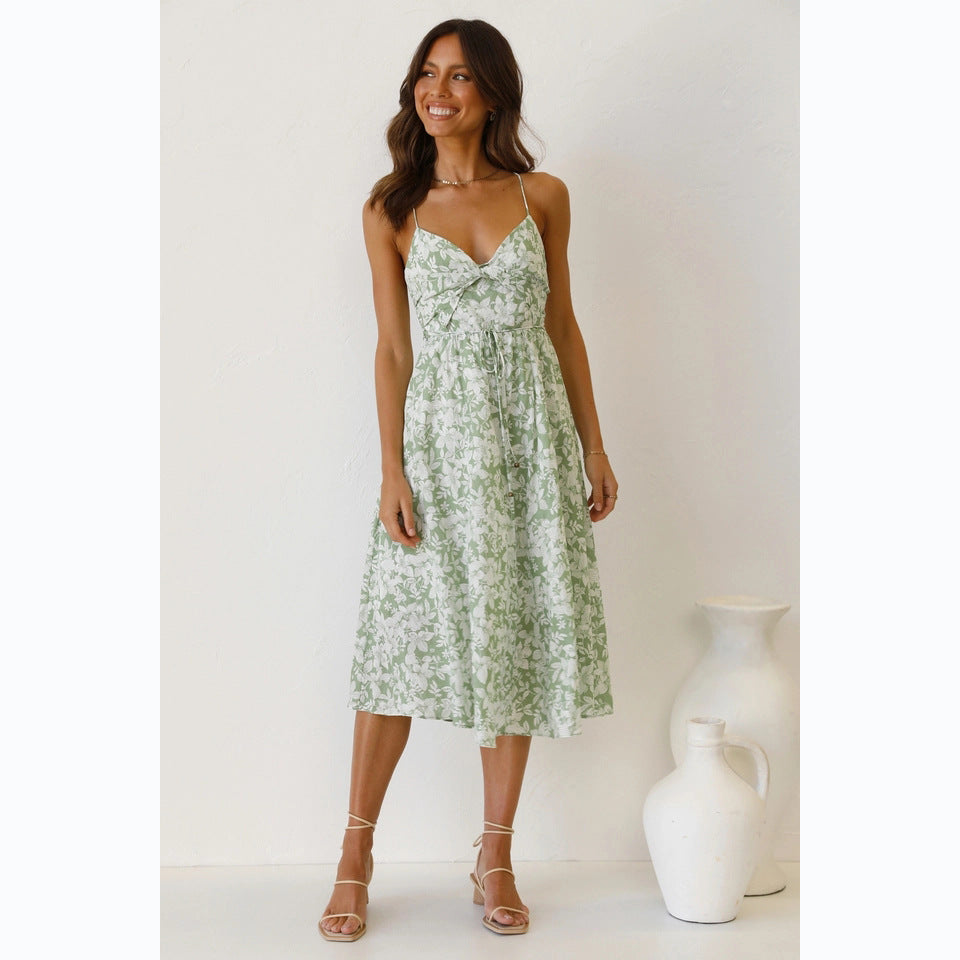 Sundress Sweet Spaghetti-Strap Floral Digital Printing Fresh Dress