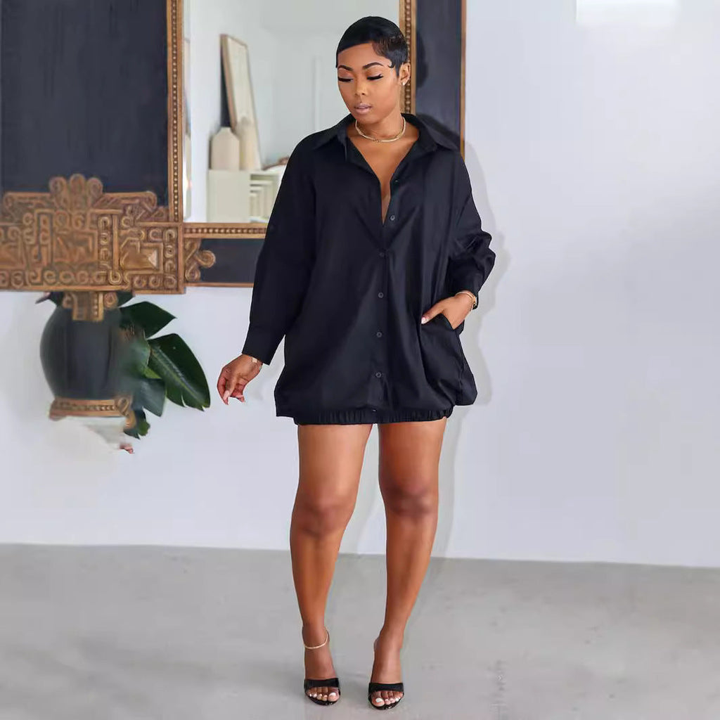 Solid Color Buttons Loose Dress