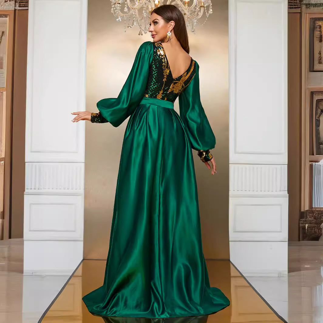 Heavy Industry Dress Sequined Long Sleeve Waist Cloak Party Dress Maxi Dress