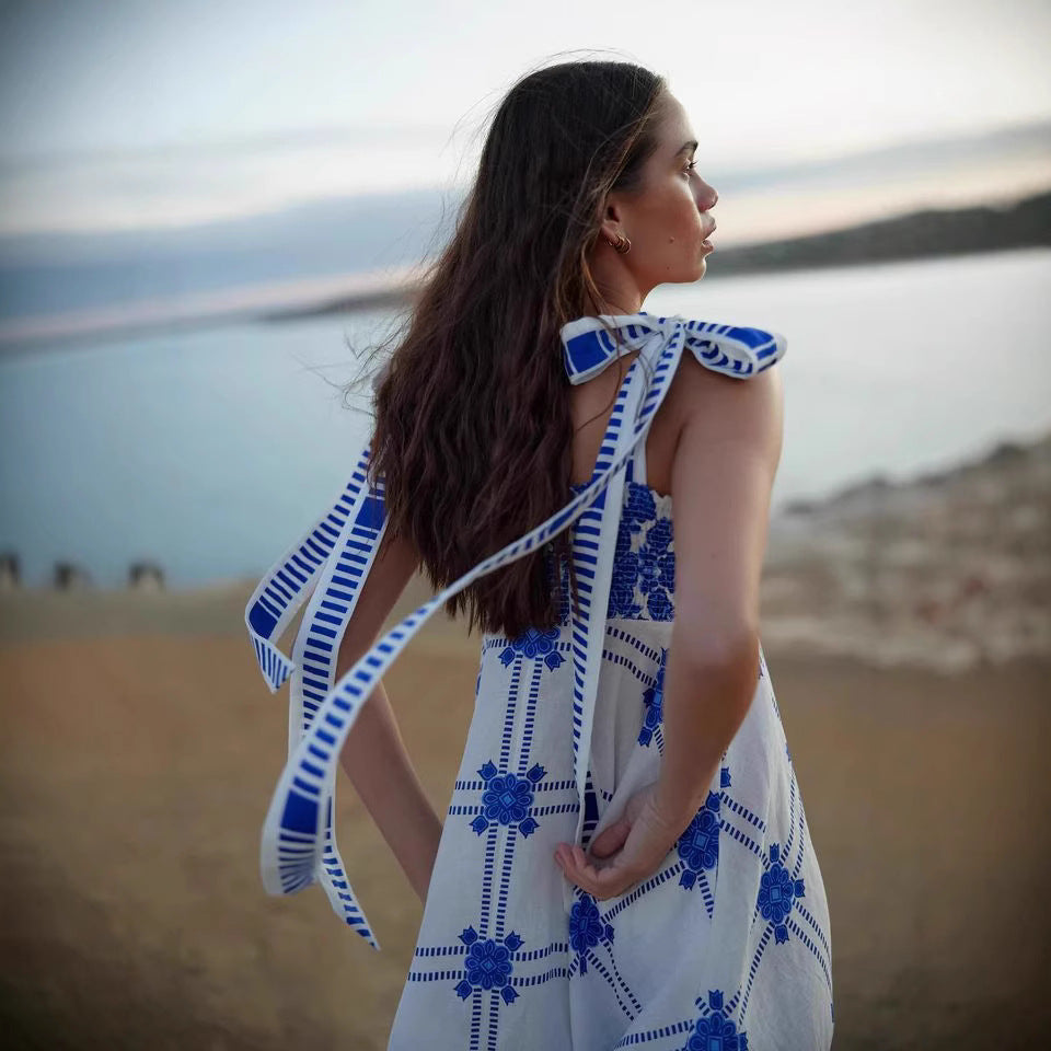 Vacation Halter Spaghetti Straps Maxi Dress Sleeveless Printed Dress
