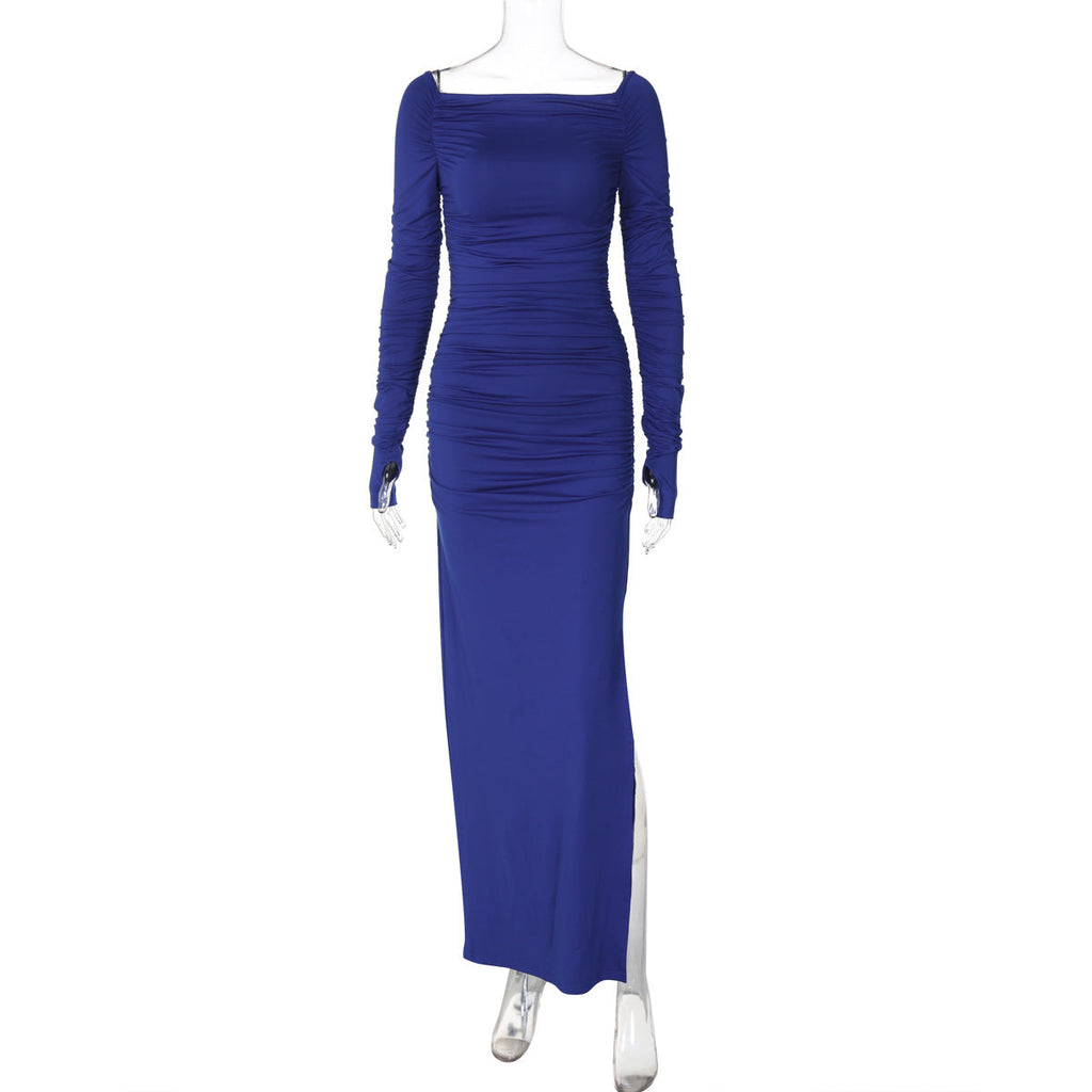 off the Shoulder off Neck Tight Pleated Side Split Dress