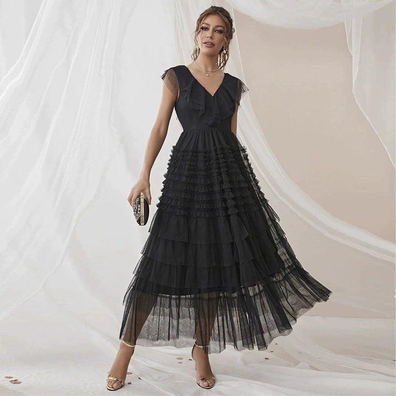 Party Gathering V neck Mesh Dress Formal Dress