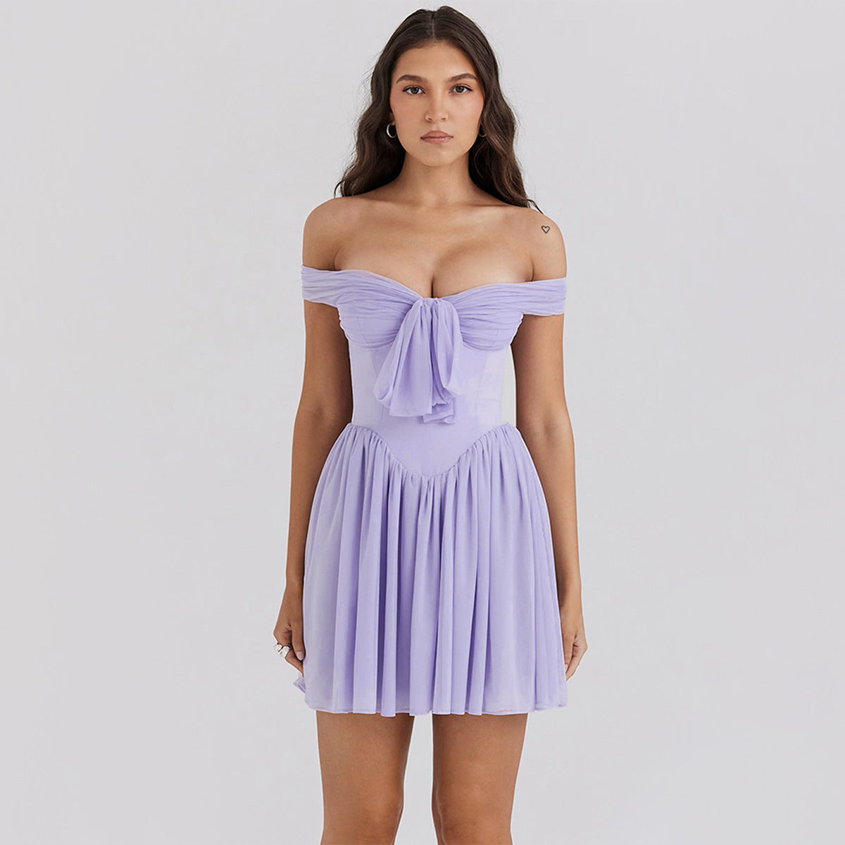 Off Shoulder Mesh Tube Top Purple Short Dress
