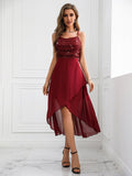 Sequined Suspender Chiffon Patchwork Dress Evening Dress