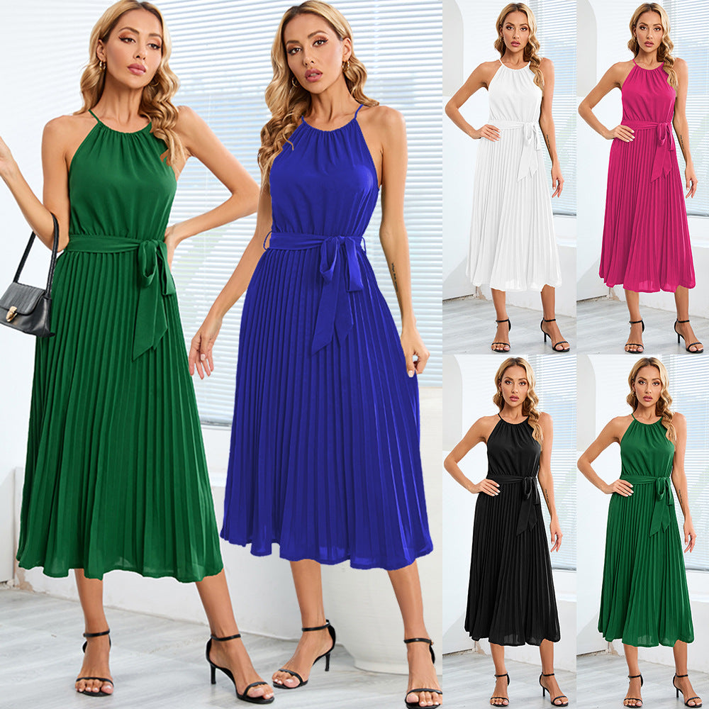 Spaghetti Strap Sleeveless Pleated Dress Dress
