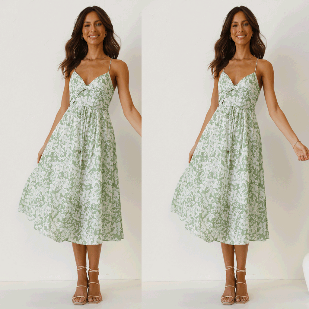 Sundress Sweet Spaghetti-Strap Floral Digital Printing Fresh Dress