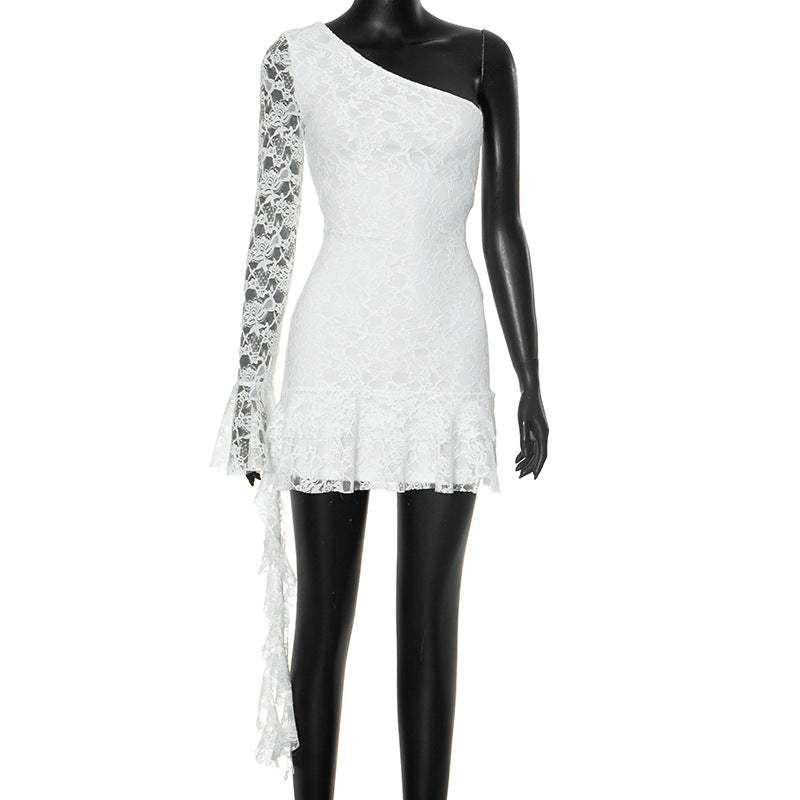Shoulder Sleeve Ruffles Streamer Long Sleeve Short Dress
