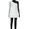 Shoulder Sleeve Ruffles Streamer Long Sleeve Short Dress