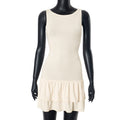 Solid Color Sleeveless Slim Fit High Waist Pleated Dress