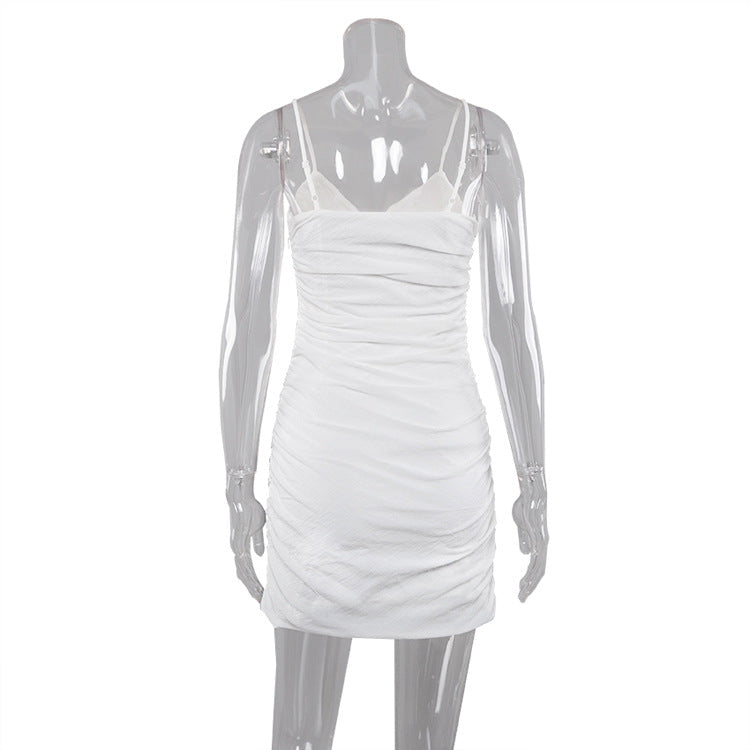 White V-neck Strap Slim Dress Backless Slip Dress Casual Sleeveless A- line
