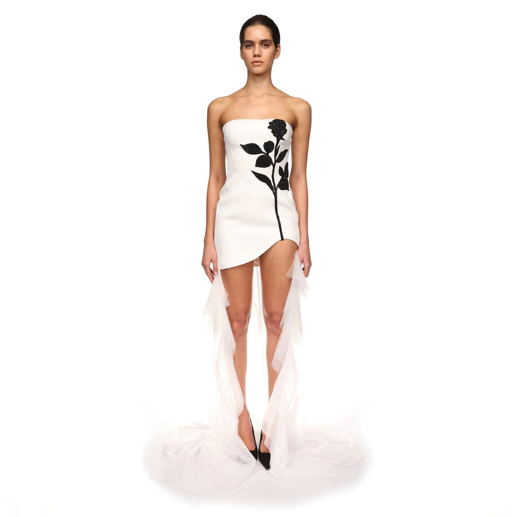 Wrapped Chest Halter Mesh Dress Rose Rhinestone Printing Three Dimensional Bandage Dress