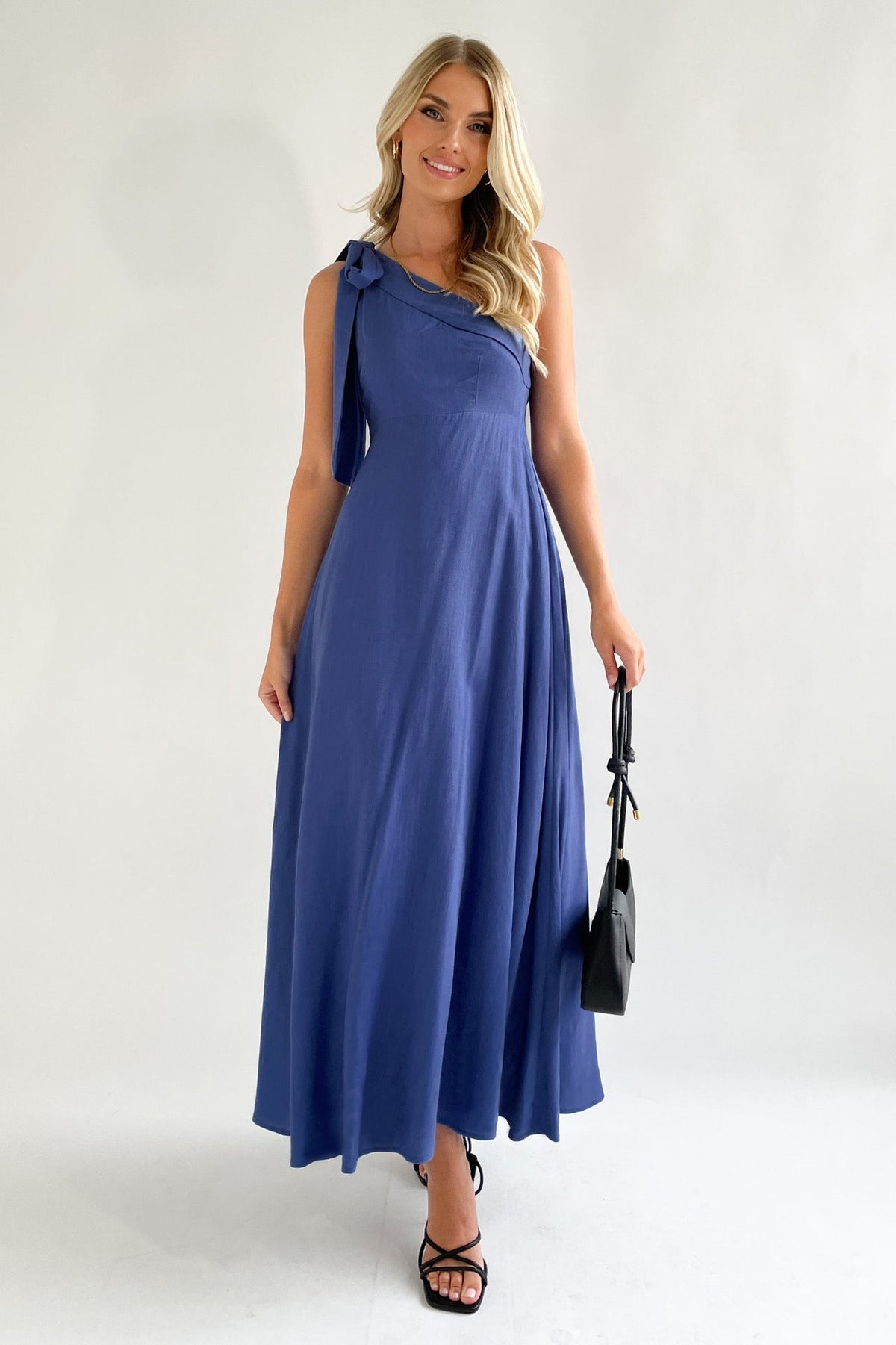 Maxi Dress Solid Color Shoulder Lace Up Large Swing