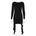 Slim Fit round Neck Long Sleeves Irregular Asymmetric Dress Short Sleeve