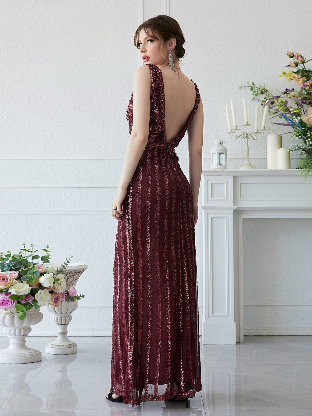 Heavy Industry Manual Beaded Red Maxi Dress Sequined Beaded Maxi Dress Ball Gown