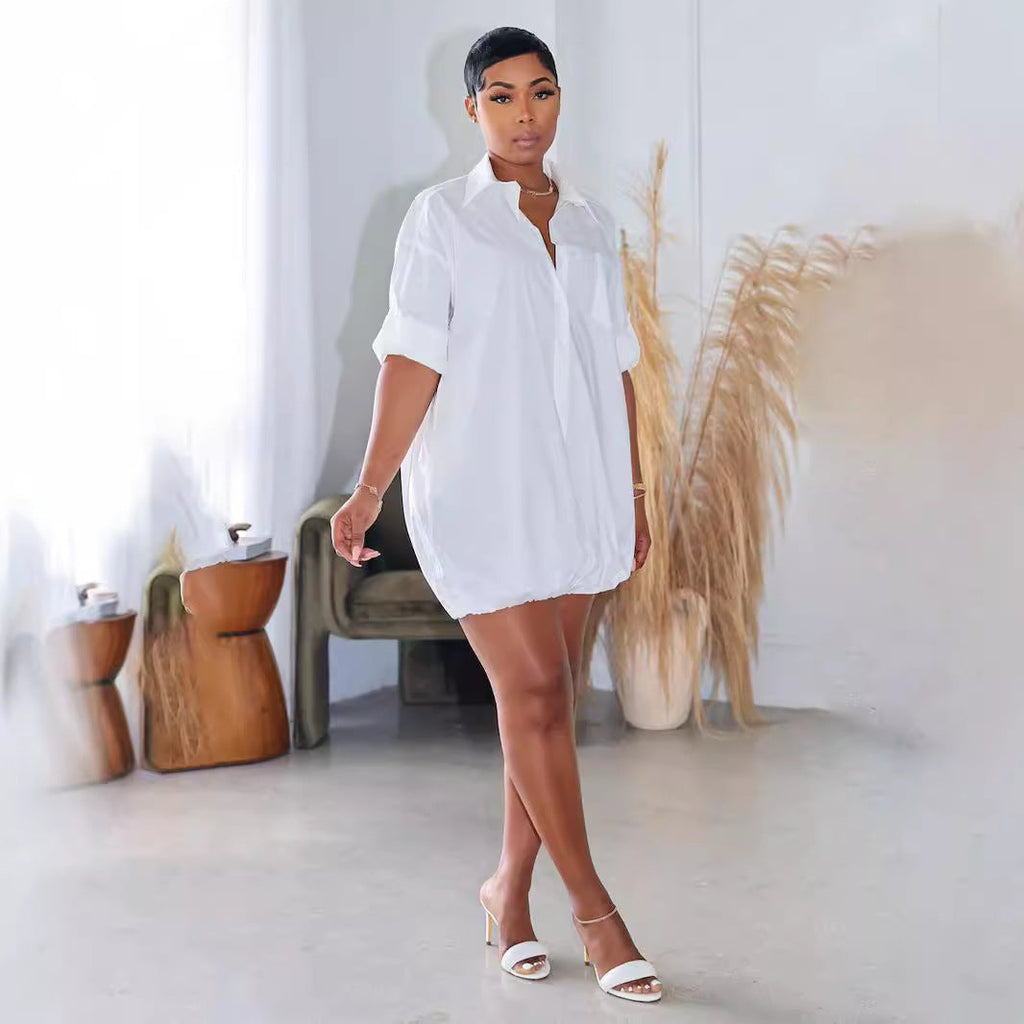 Solid Color Buttons Loose Dress