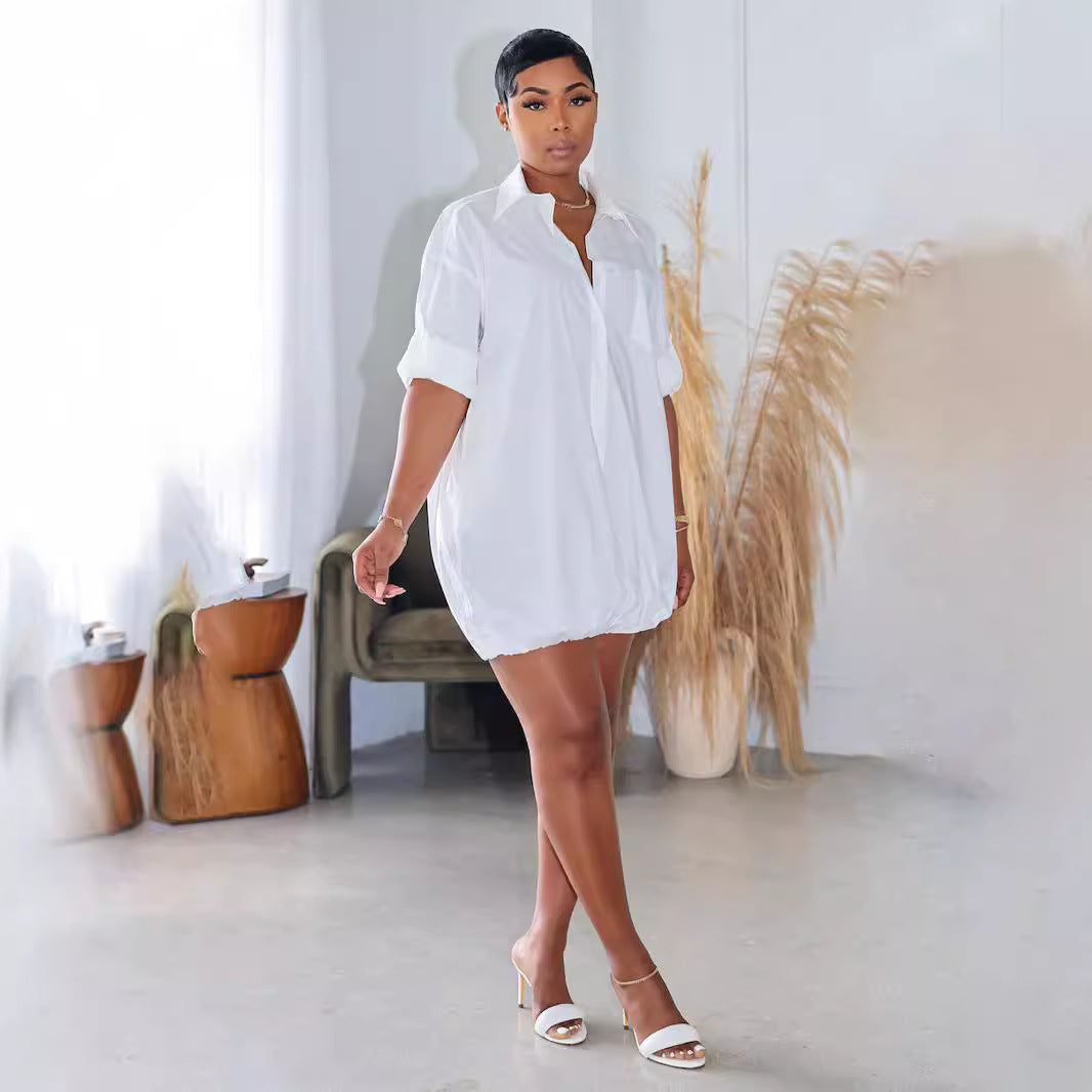 Solid Color Buttons Loose Dress