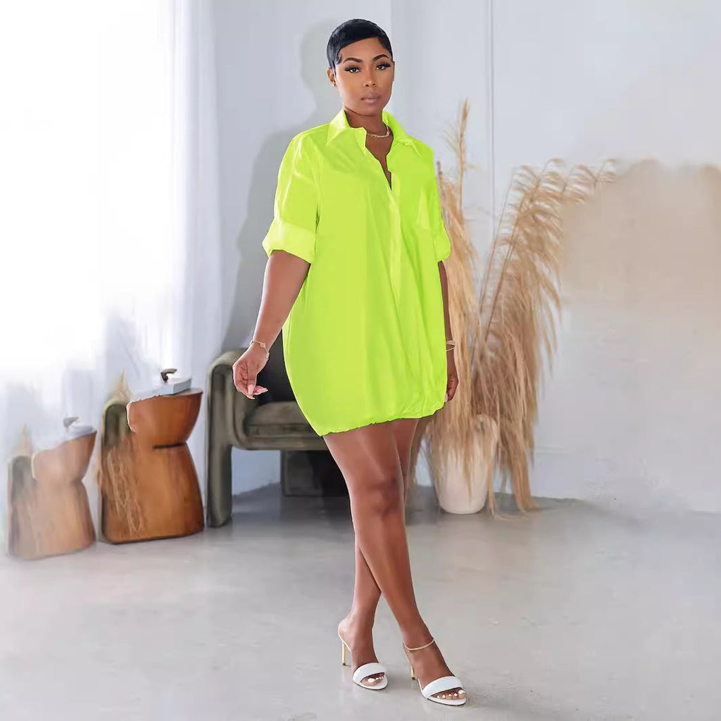 Solid Color Buttons Loose Dress