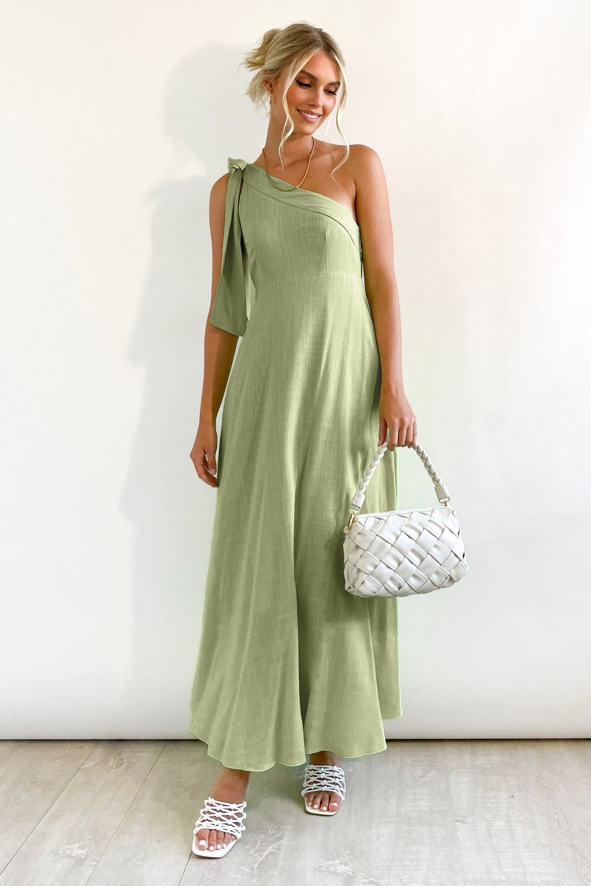 Maxi Dress Solid Color Shoulder Lace Up Large Swing