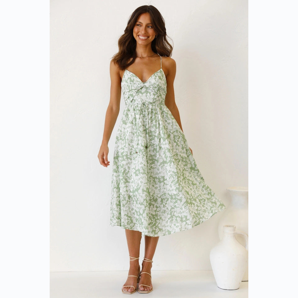Sundress Sweet Spaghetti-Strap Floral Digital Printing Fresh Dress