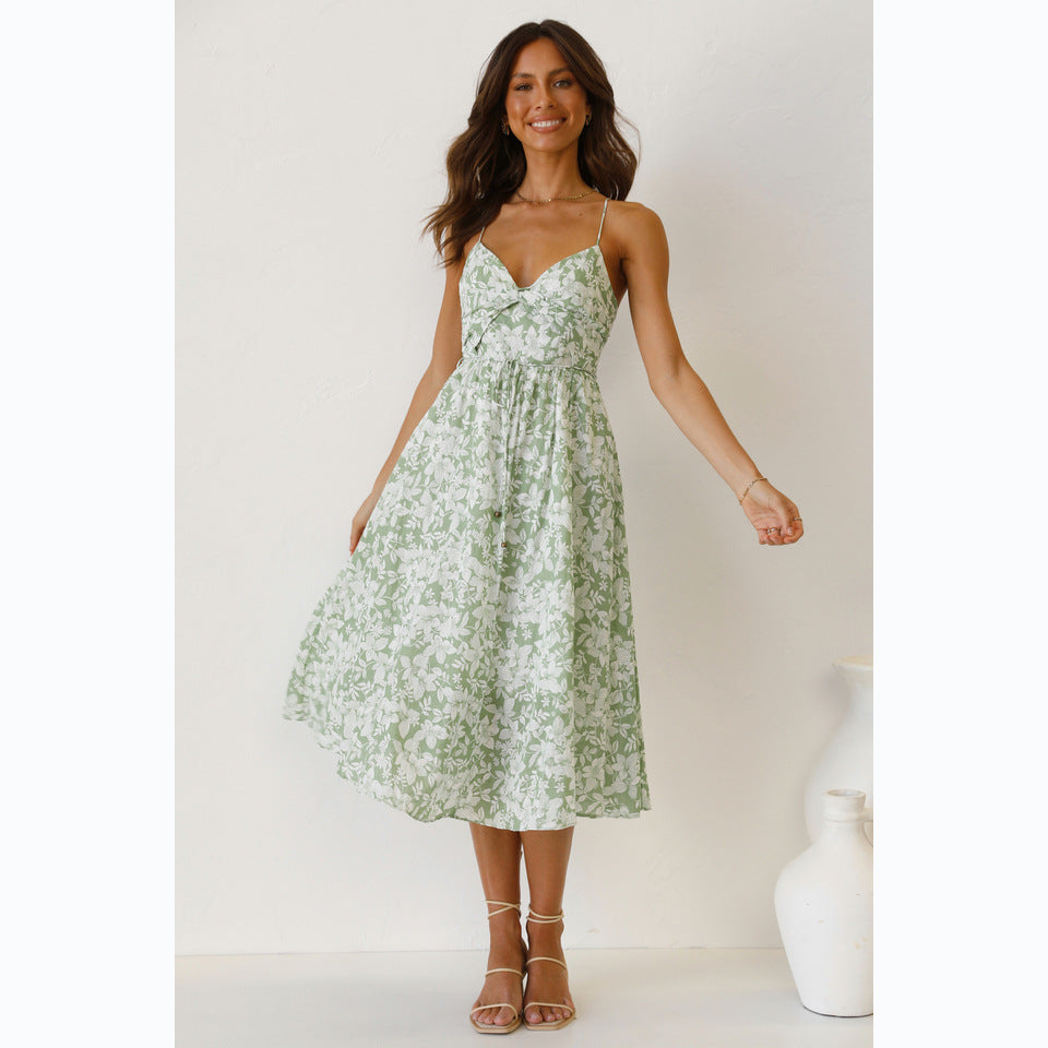 Sundress Sweet Spaghetti-Strap Floral Digital Printing Fresh Dress