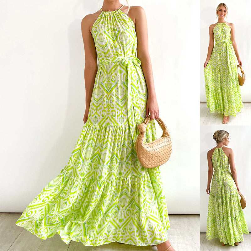 Bohemian Vacation Elegant Printed Halter Dress