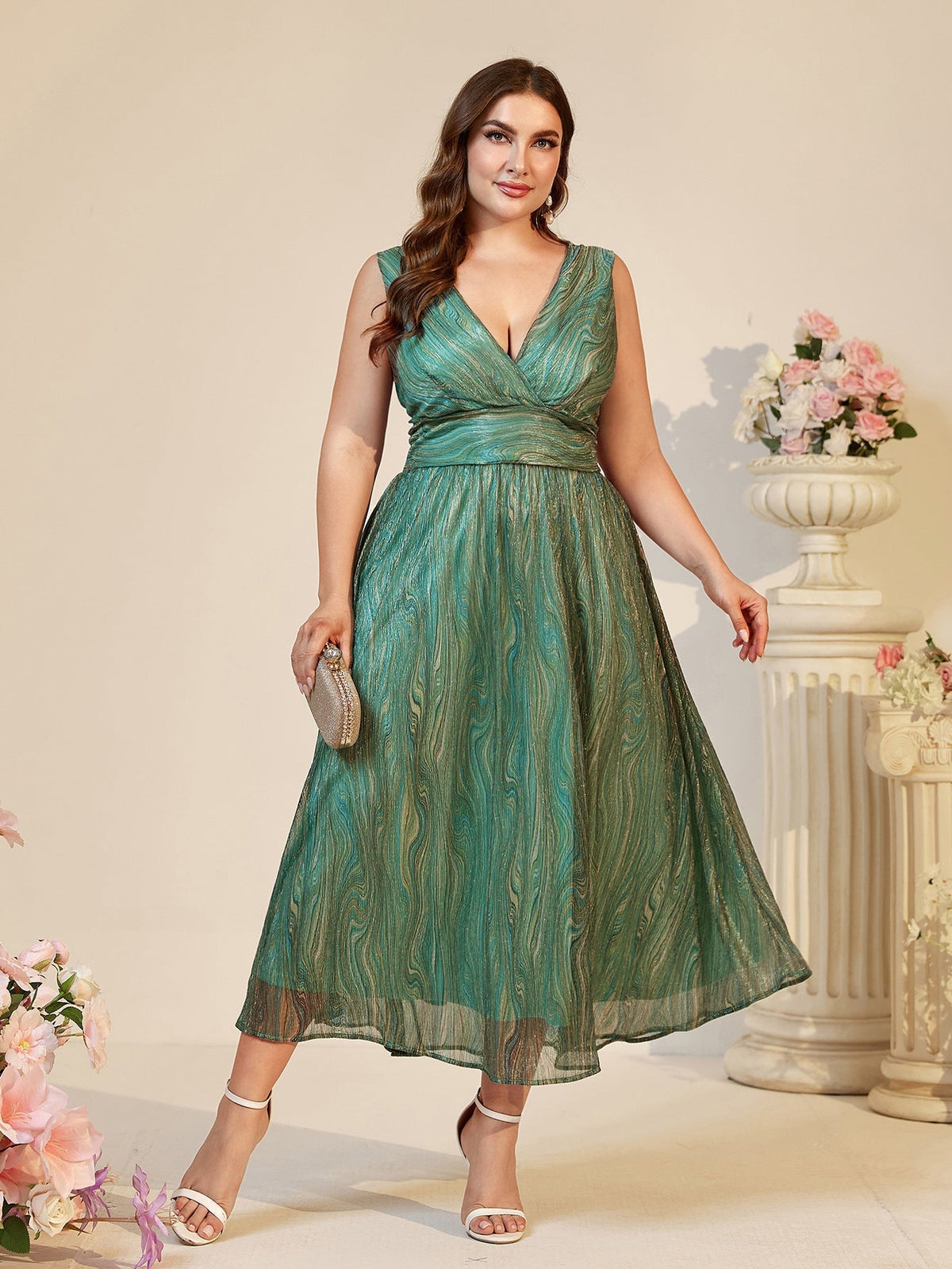 Deep V Plunge Waist Strap Dress Elegant Dress