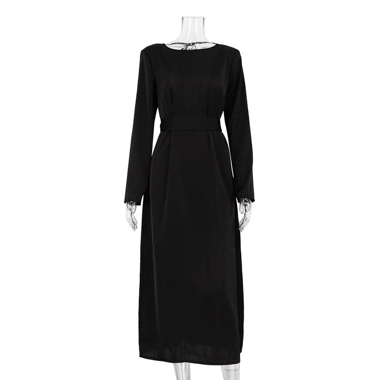 Lace up Backless Dress High Sense Show Thin Black Maxi Dress