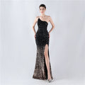 Dress Velvet Bottom Gradient Sequin High Fork Oblique Shoulder Evening Dress